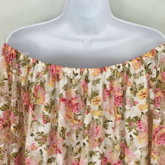 Dainty Hooligan Off Shoulder Tunic Dress Size S Roses Floral Lace Overlay Lined - Picture 7 of 13